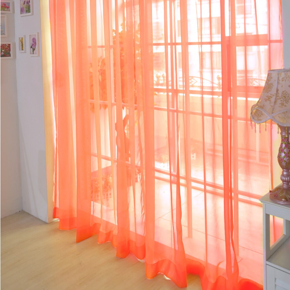 1 Pcs Europe Pure Color Tulle Curtains For Living Room Decoration Modern Chiffon Solid Sheer Voile Kitchen Curtain Home Decor: Orange