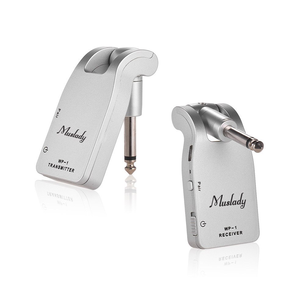 Muslady 2.4G Wireless Guitar System Transmitter & Receiver Built-in Rechargeable Lithium Battery 30M Transmission Range: Silver