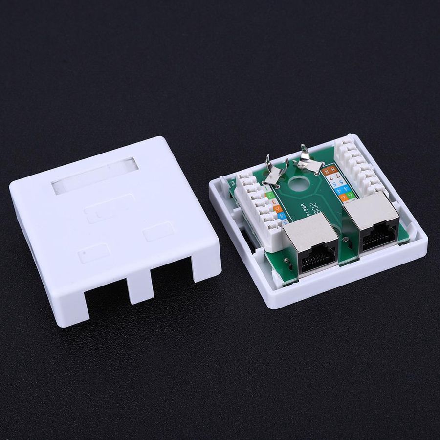 RJ45 Junction Box 8P8C Network Connector 2-Port female-female Desktop Extension Cable Mount Box Surface Jack Super 5 Shield
