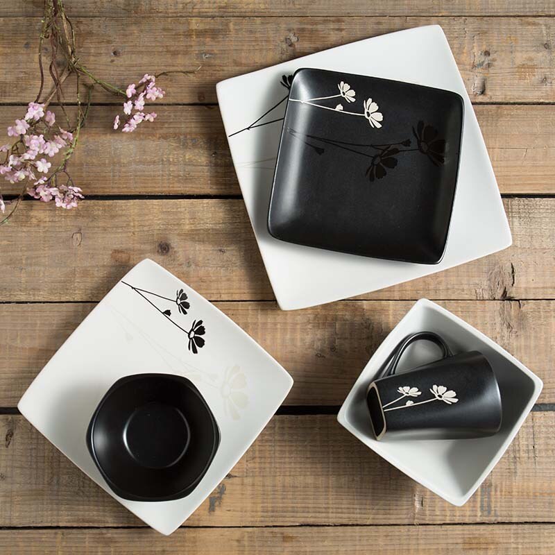Cerámica de de hogar, vajilla de cerámica de Margarita pequeña pintada a mano, platos de cerámica blancos y negros