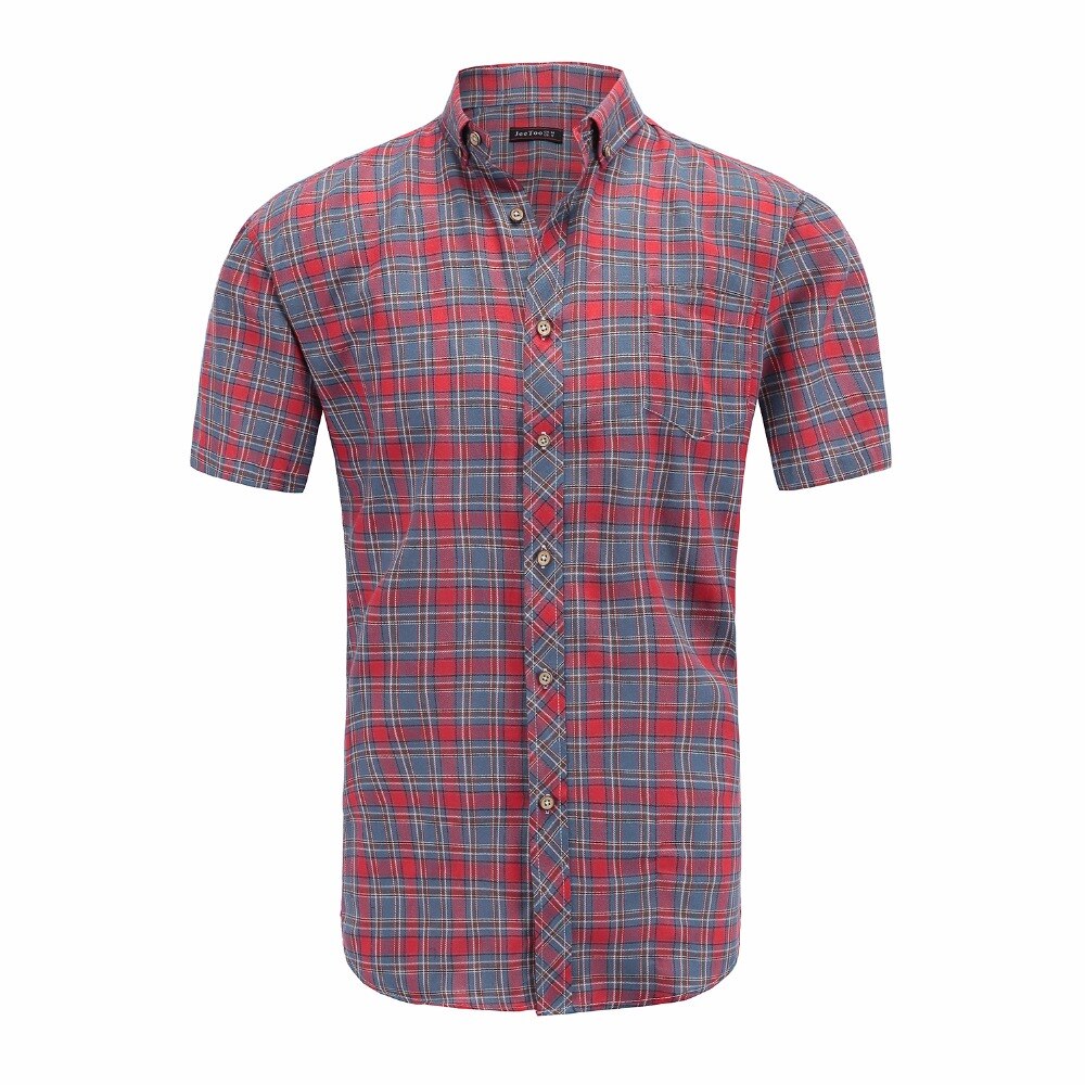 JeeToo – chemises à carreaux en coton pour hommes, , décontracté, Slim Fit, chemise à manches courtes, col rabattu, simple boutonnage, , été