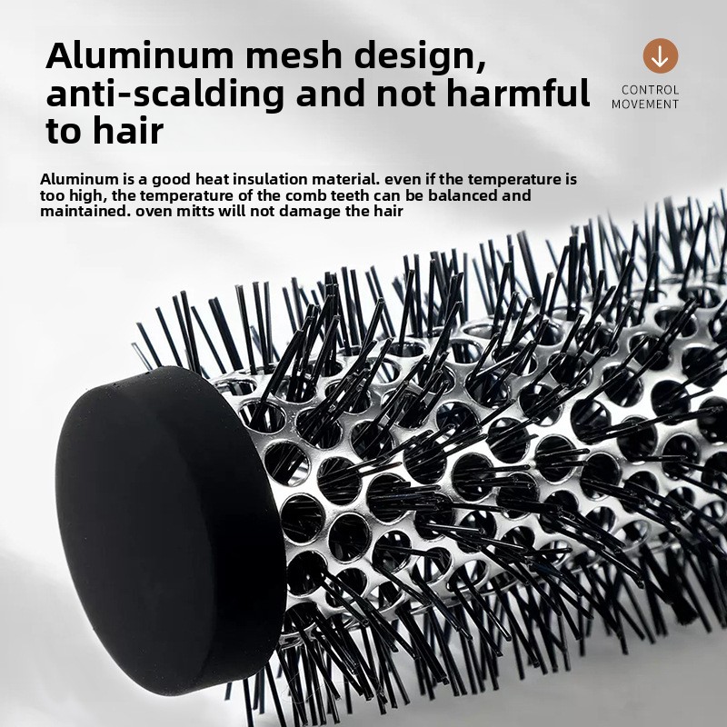 Rund krøllkam hårstyling nylonbørste termisk aluminiumsrør hårkam for kvinner hårføning og hårtørking