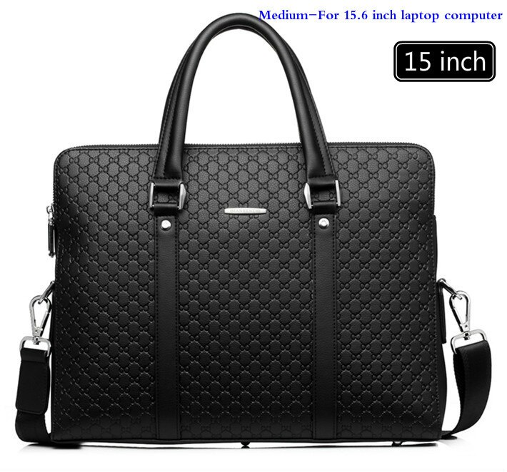 Volasss grande capacidade de couro dos homens maleta de negócios masculino sacos de ombro para o homem bolsas para portátil 15.6 "masculino: Black-15 inch