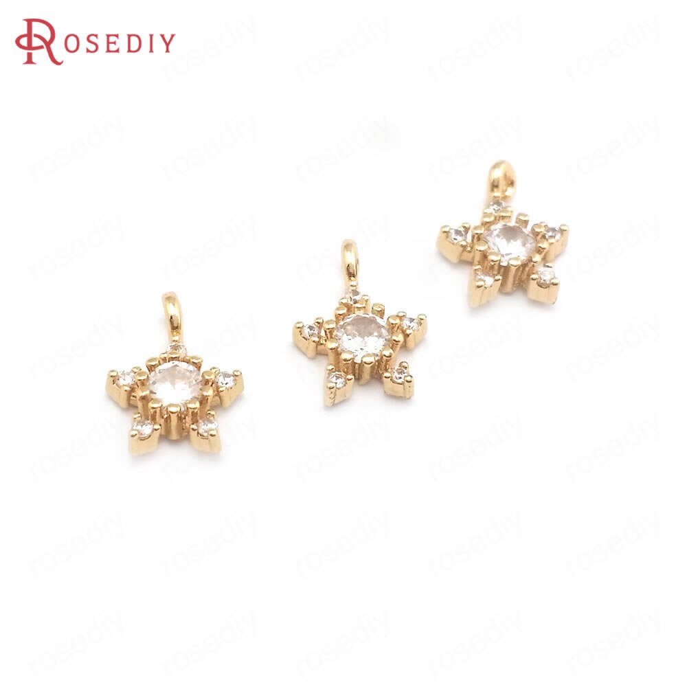 (38768)10Stck 7,5 MM 24K Champagner Gold Farbe Durcheinander und Zirkon Stern Reize Anhänger Schmuck Machen Liefert Diy Zubehör: Weiß