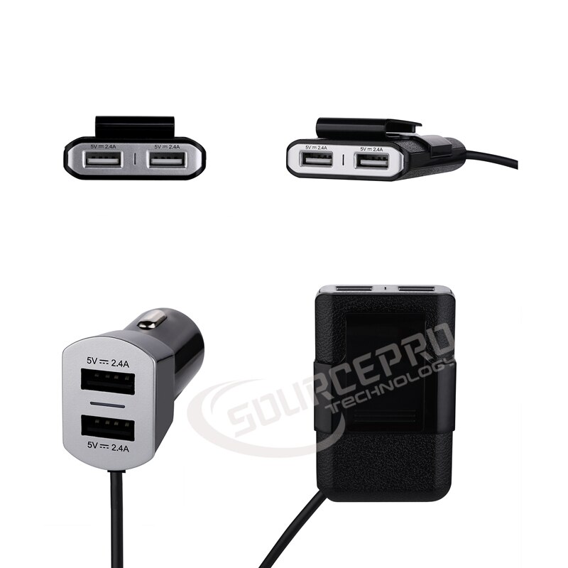 Usb car charger 2,4 t 4 ports, universal usb fast adapter with 1,6 m/5,25 ft extension cables for car phone