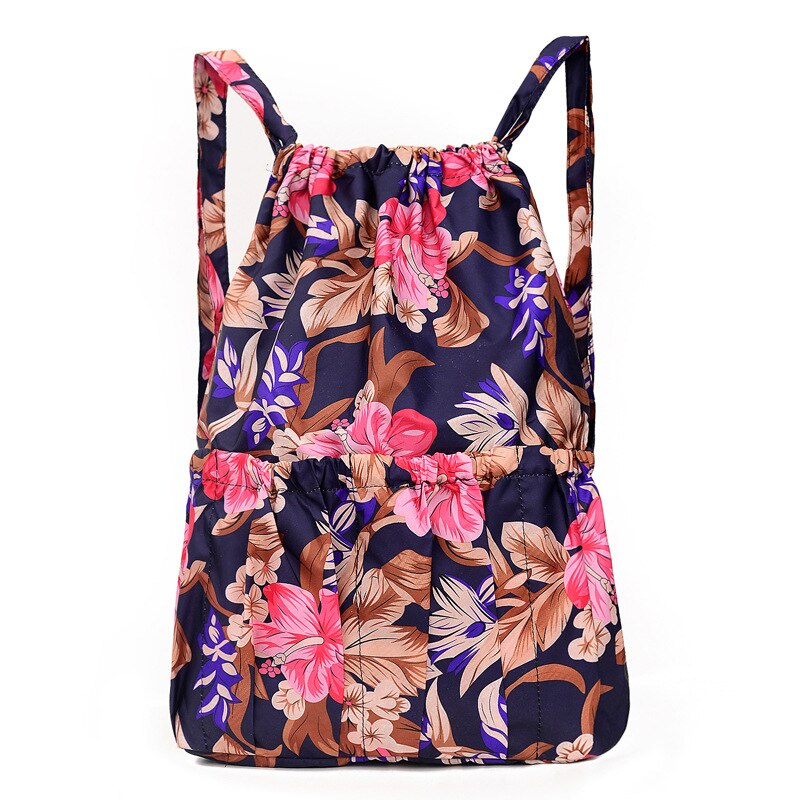 Drawstring Backpack Women, Lady Nylon Backpacks Large Capacity, Floral Backpacks Printings Shopping Bags For Travel And Fitness: Style 17