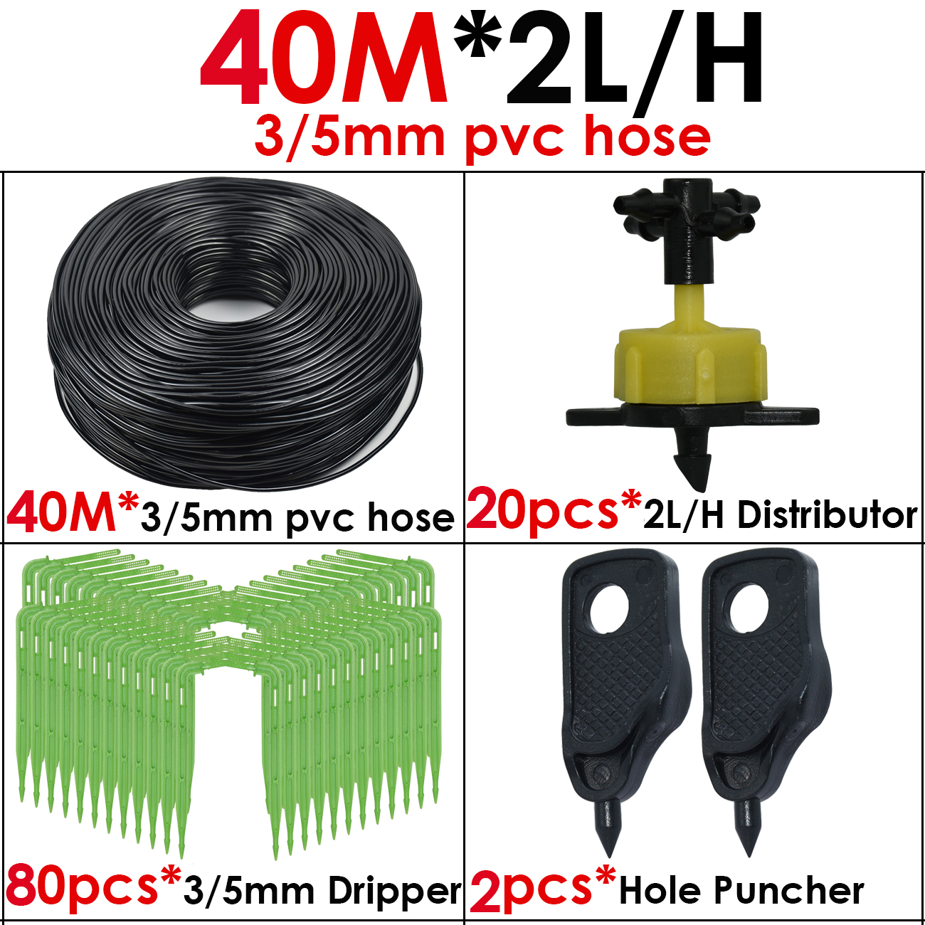 Greenhouse 40M/20M 4-Way 4L Drip Arrow Irrigation Transmitter Dripper Sprinkler irrigation System Potted Planting Yard 10/20sets: Clear