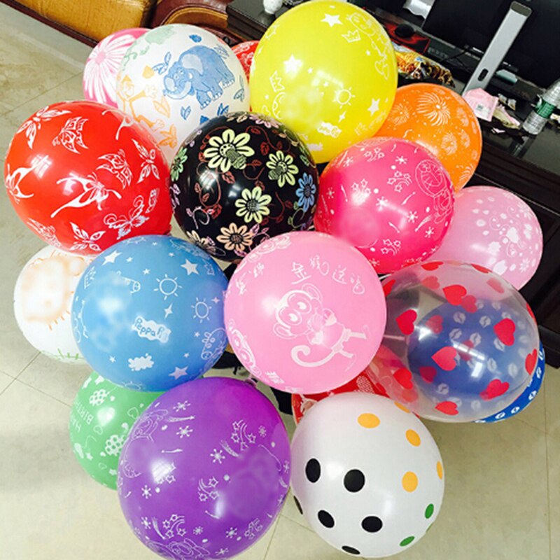 10pcs 12Inch Latex Romantic Round Balloon Decahedron Printed Wedding Decoration Ballon Celebration Happy Birthday Party Supplies
