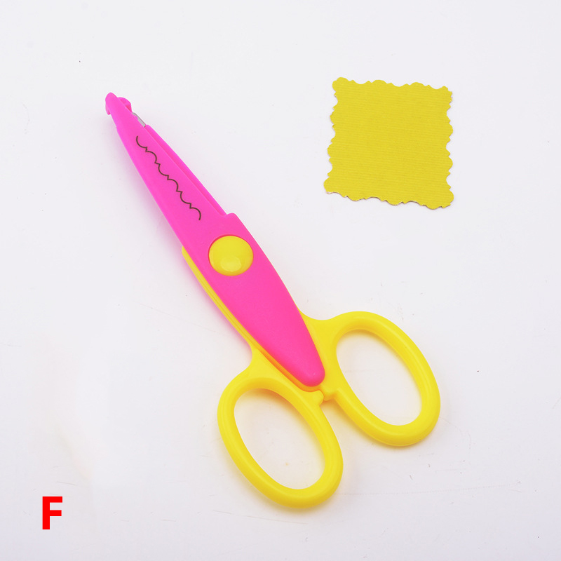 6pc/lot Children Kids Paper Craft Scissors 6 Cutting Patterns Curved Edges DIY Decorative Scissor For Scrapbook Album Photos: F