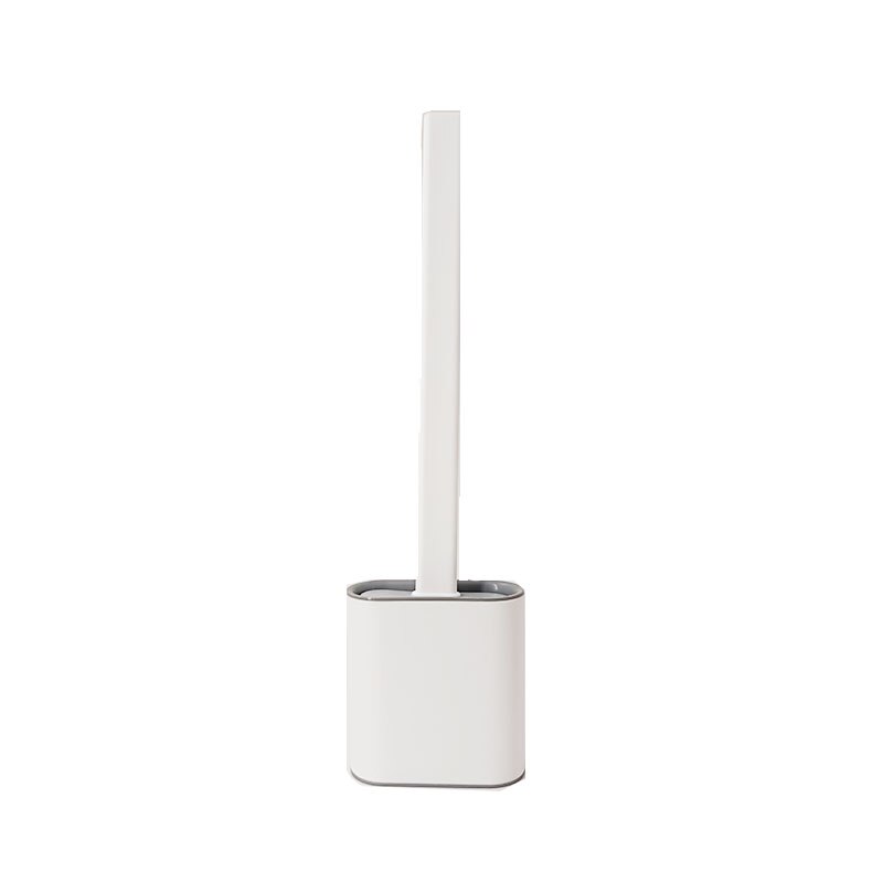 Cepillo de inodoro a prueba de fugas de agua con base de silicona, Wc, cabeza plana, cerdas suaves flexibles, juego de soporte de secado rápido: A-White