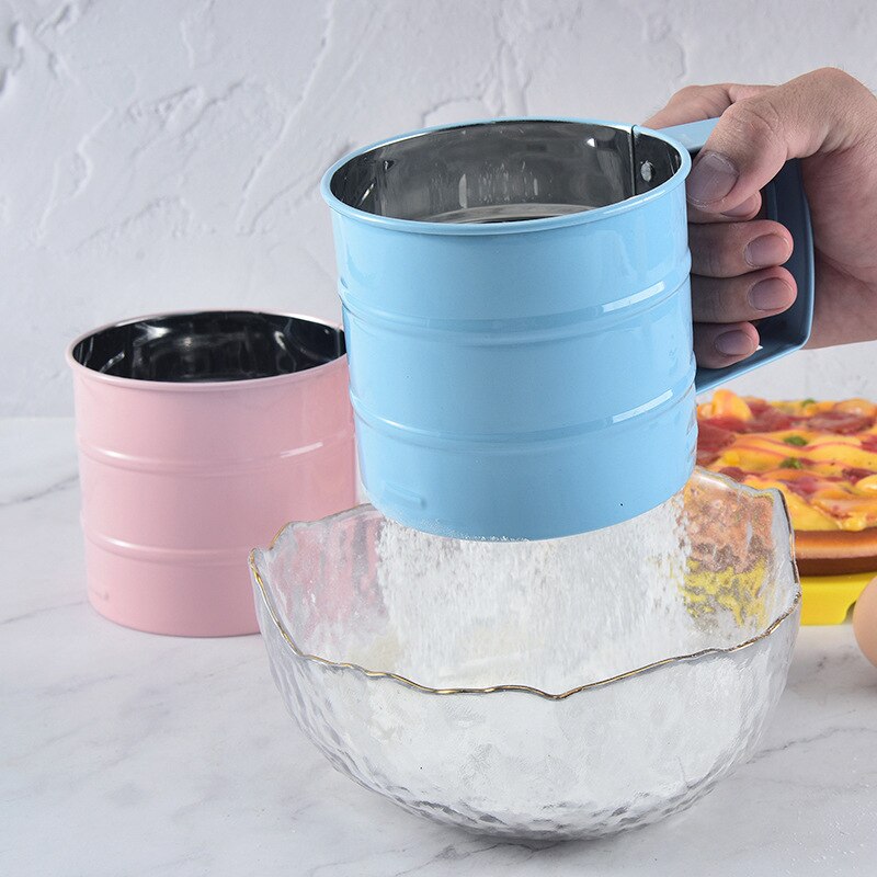 Edelstahl Halbautomatische Mehl Sieb Backen-werkzeuge Mehl Filter Tasse Filter Sieb Hand Mehl Sieb Backen Zubehör
