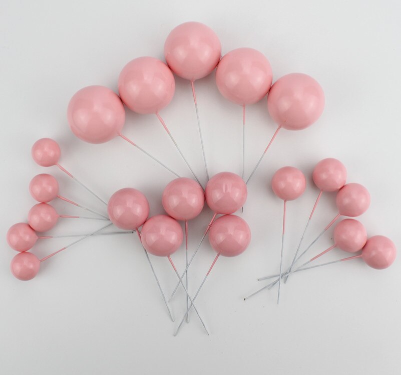 20 pçs bola de metal bolo topper criativo diy decoração do bolo para a festa de aniversário do casamento decorações ouro prata azul rosa cupcake topper: pink