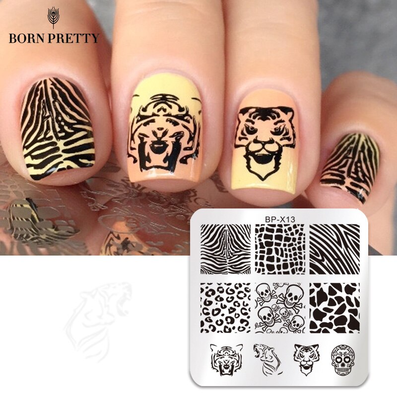 BORN PRETTY Leopard Stamp Plates for Nails Stainless Steel Square Print Animal Skull Image Nail Stamping Plates Templates
