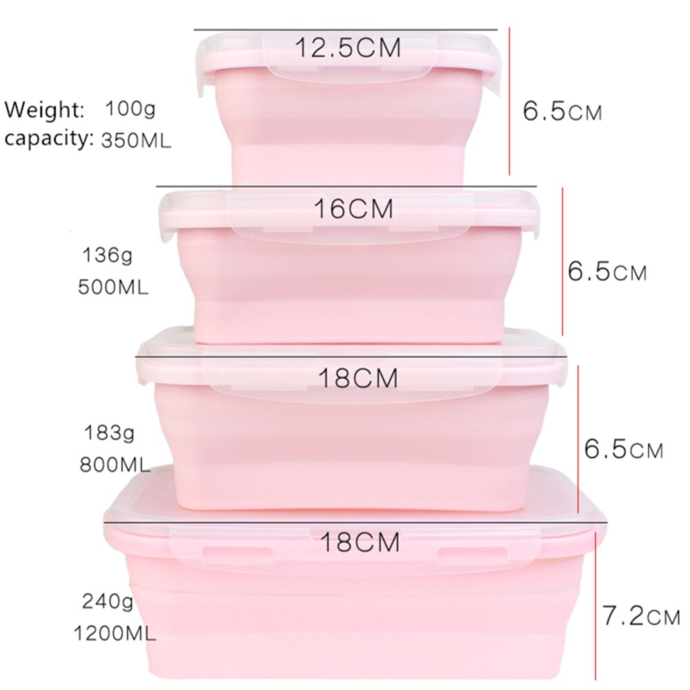 4 stuks Siliconen Vouwen Bento Box Inklapbare Draagbare Lunchbox voor Voedsel Servies Voedsel Container Voedsel Kom Voor Kinderen