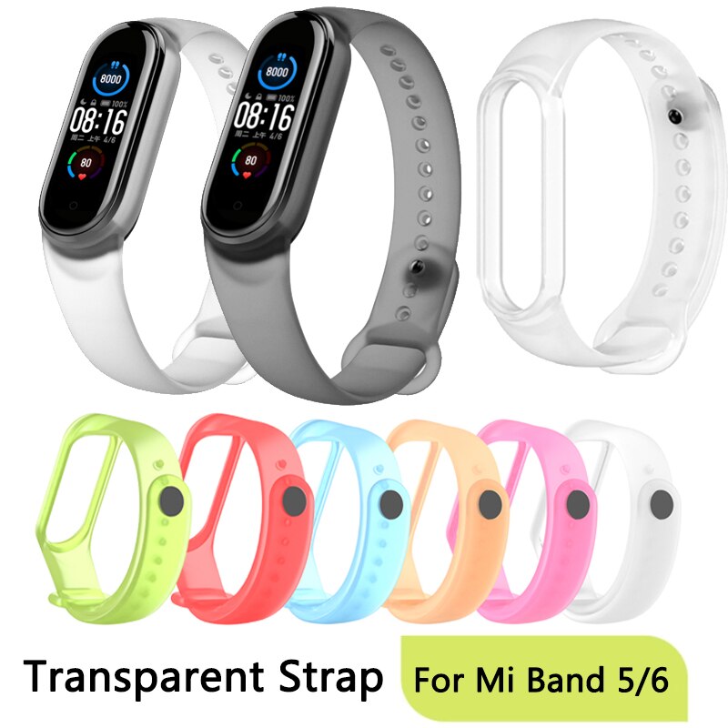 Transparante Polsband Voor Xiaomi Mi Band 5/6 Band Siliconen Polsbandje Armband Vervanging Voor Xiaomi Band 6/5 Nfc Miband Band