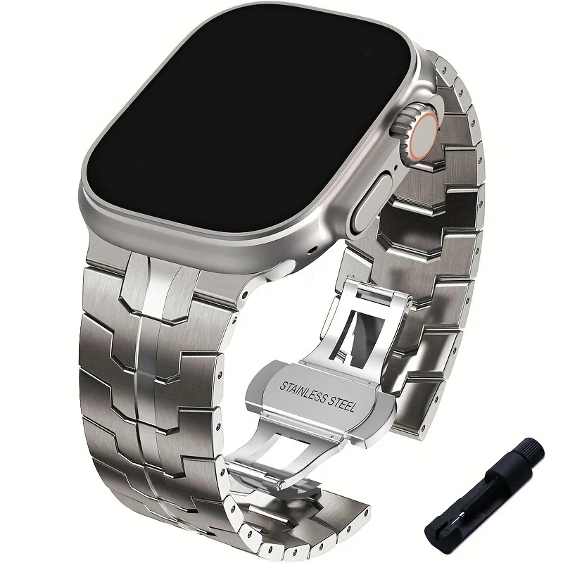 Correa de acero inoxidable para Apple Watch Ultra 2 49mm 7 8 9 45mm 44mm pulsera de eslabones de Metal para hombre IWatch Band 6 5 4 SE 3 42mm 41mm 40mm: BLACK WHITE / 12 mm