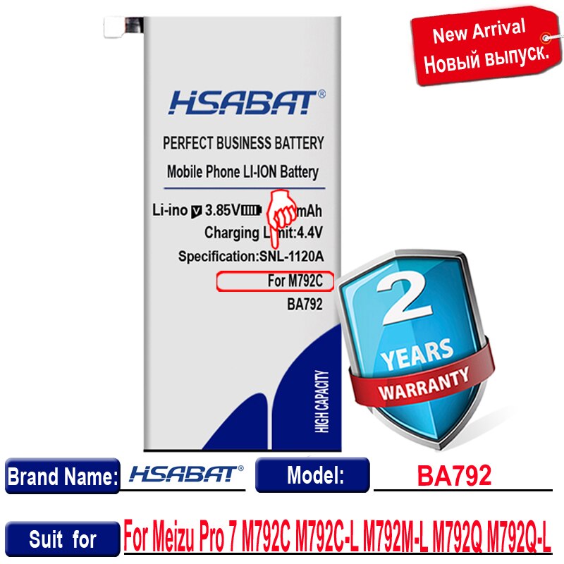 HSABAT-batería BA793 BA792, 5200mAh, para Meizu Pro 7 Plus / Pro 7 M793Q M793M M793H M792C M792C-L M792Q M792M-L: for Meizu Pro 7
