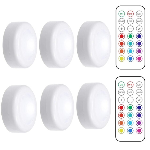 LED Puck Light Remote Control Dimmable Wireless Touch Sensor Battery Operated Portable Kitchen Hallway Closet Cabinet Night Lamp: 6 Lamp 2 Remote