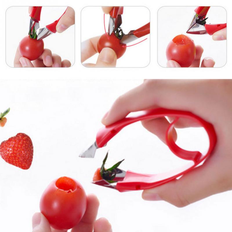 1Pcs Strawberry Huller Metal Tomato Huller Stalks Plastic Fruit Leaf Stem Remover Gadget Kitchen tool