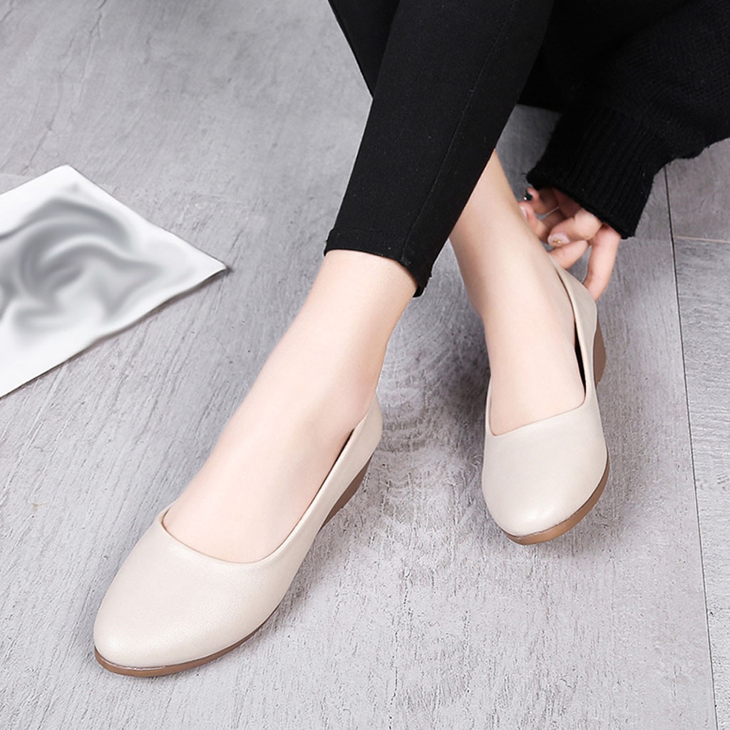 38# Women Office Shoe Flat Office Ladies Shoes Women Wedge Casual Shoes Round Head Solid Wild Work Shoes