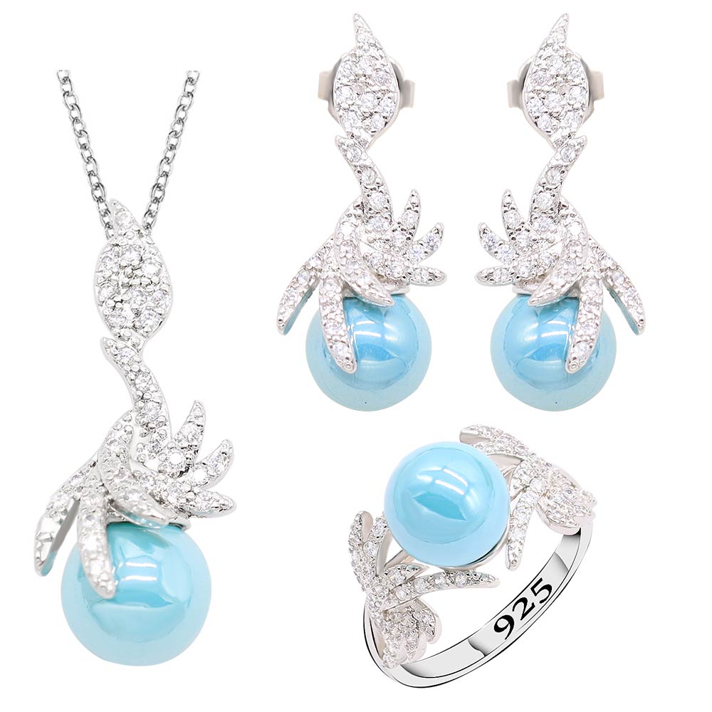 Zwarte Parel Zilveren Kleur Sieraden Sets Voor Vrouwen Oorbellen Ketting Hanger Ring: 10 / Licht Geel Kleur