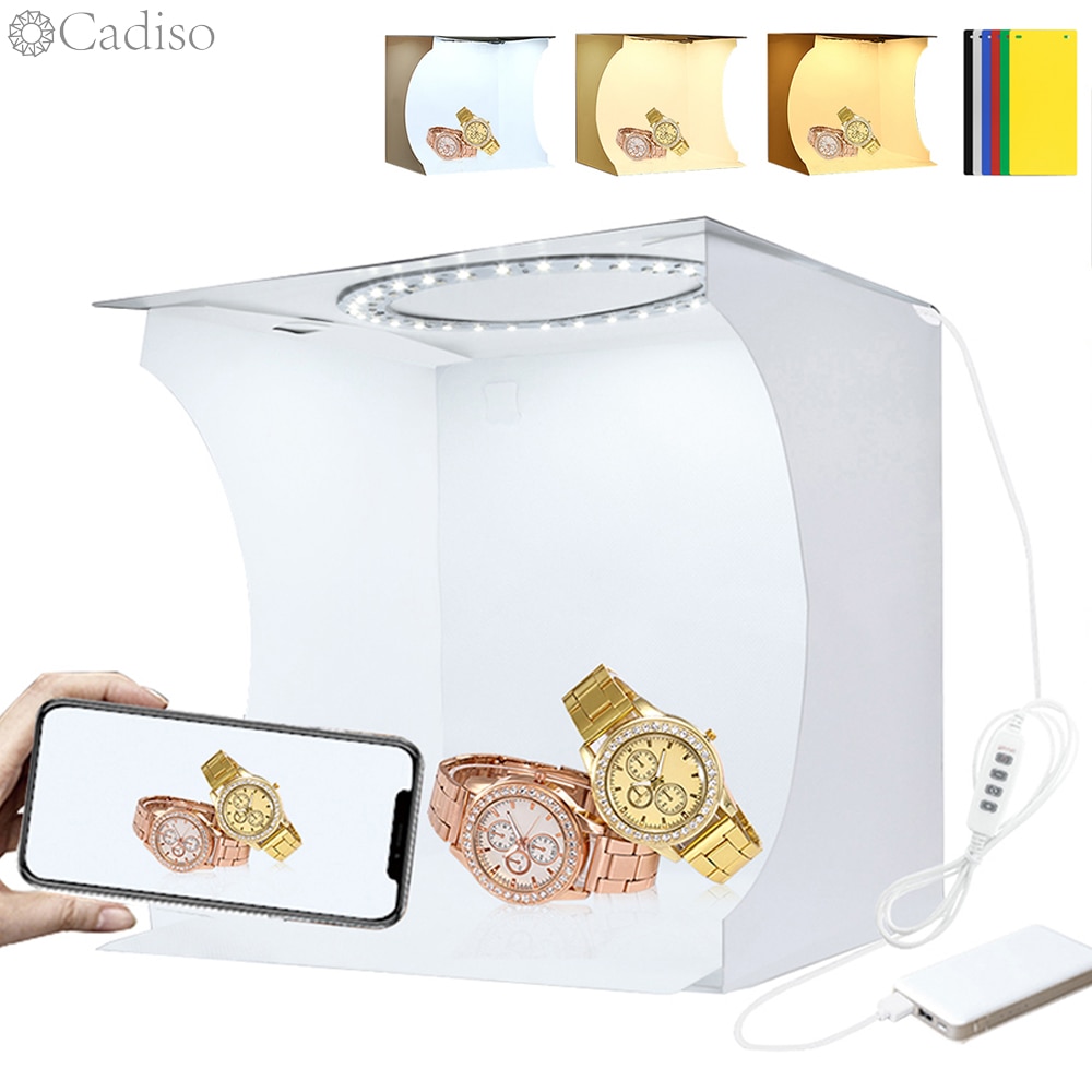 Cadiso Mini Led Ring Licht Doos Opvouwbare Draagbare Fotografie Softbox Lightbox Photo Studio Schieten Tent Box Kit Met 6 Achtergronden