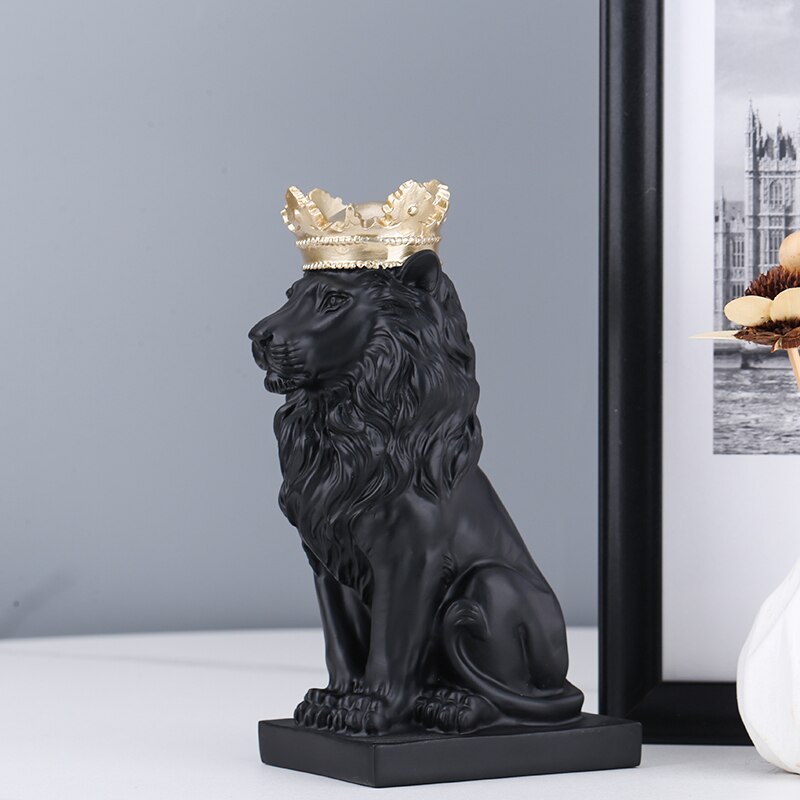 Modern Crown Lion Sculpture Nordic Resin Male Lion Statues Home Office Bar Decoration Art Abstract Animal Ornaments Decor: black