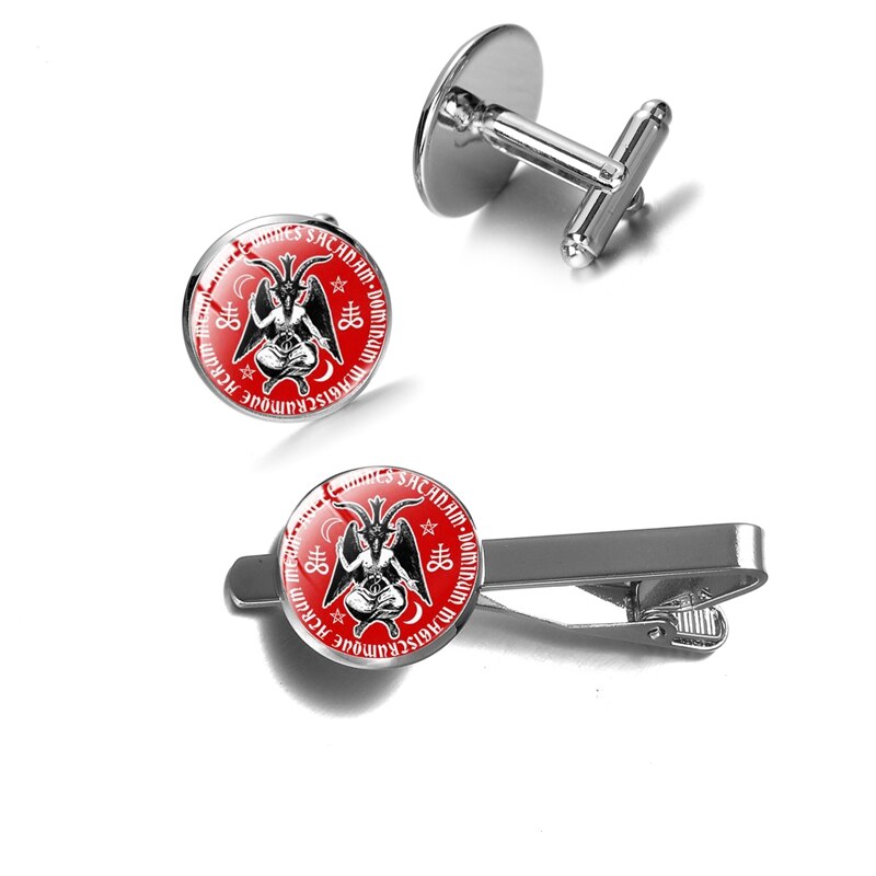 Vintage satanisme rød gedehoved manchetknapper og slips clipart baphomet omvendt pentagram statement manchetknapper unisex gotiske smykker: Stil 13