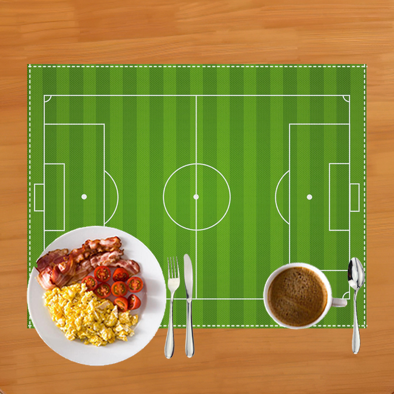 Mantel Individual con estampado de campo de fútbol, alfombrilla de lino para mesa de comedor, almohadillas para tazas de café, accesorios de cocina: Marfíl