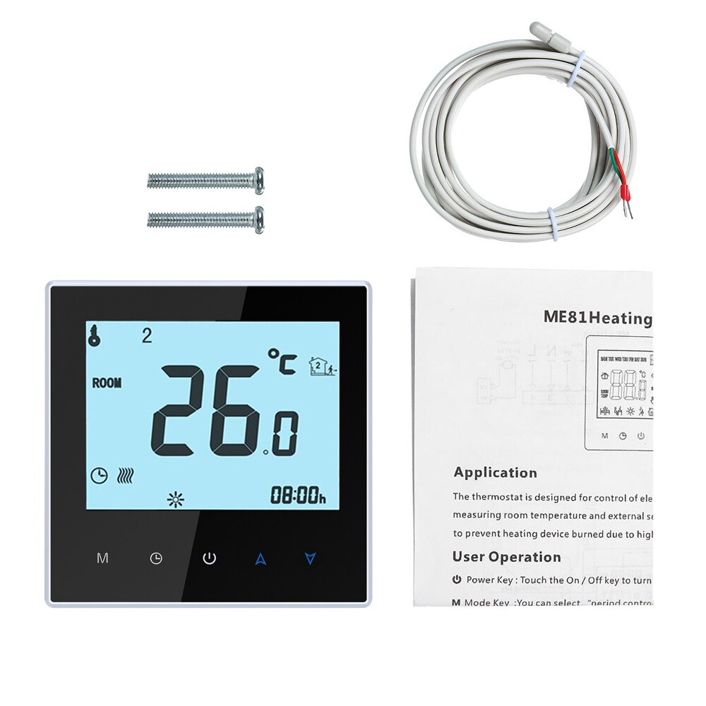 Electric Heating Thermostat Smart WiFi Digital Temperature Controller Tuya/SmartLife APP Control Voice Control LCD Thermostat: Black