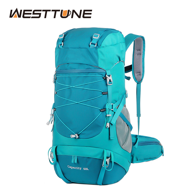 WESTTUNE 50L Wanderrucksack mit Regenschutz, multifunktionale Bergsteigertasche, Outdoor-Rucksack für Reisen, Trekking, Camping