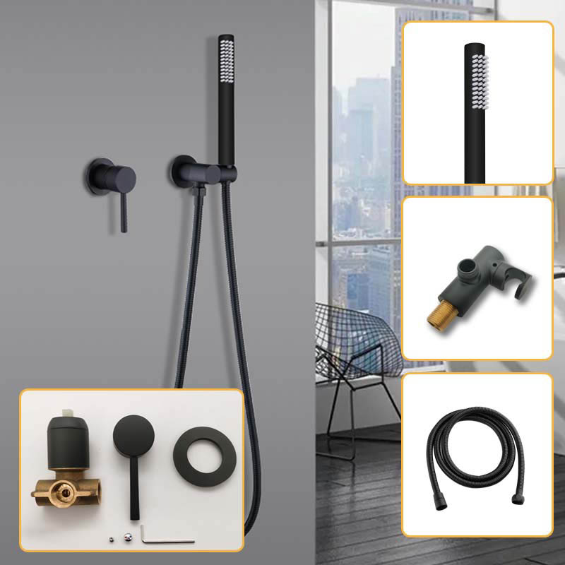 Matte Black Shower Faucet Set Concealed Wall Mounted Embedded Bathroom Shower Mixer Vlave Hand Held Shower Head Black Brass