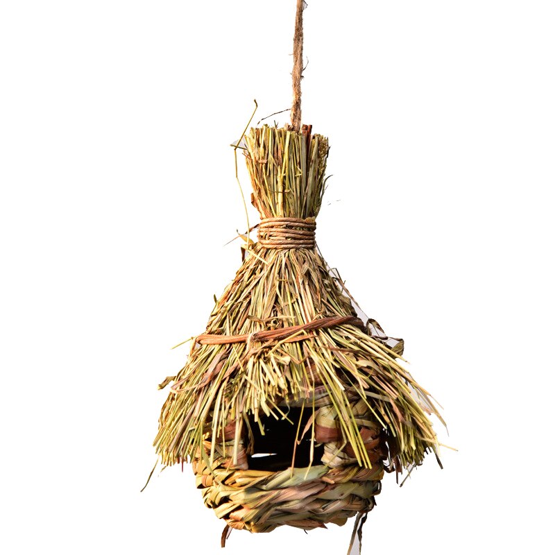 1PC Natural Khaki Straw Bird Nest Handmade Birdhouse Parrot Hanging Cave Woven Bird Cage Home Yard Decoration Small Pet Supplies: B
