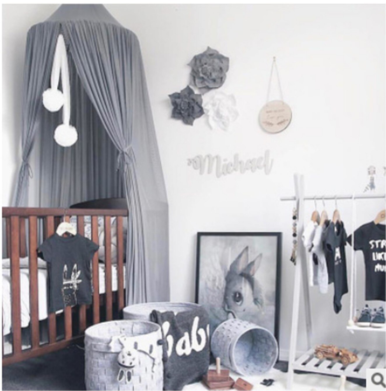 Aa Prinses Baby Kids Chiffon Paleis Bed Luifel Bedcover Klamboe Gordijn Beddengoed Koepel Tenten Bed Volant 240x260cm: Grijs