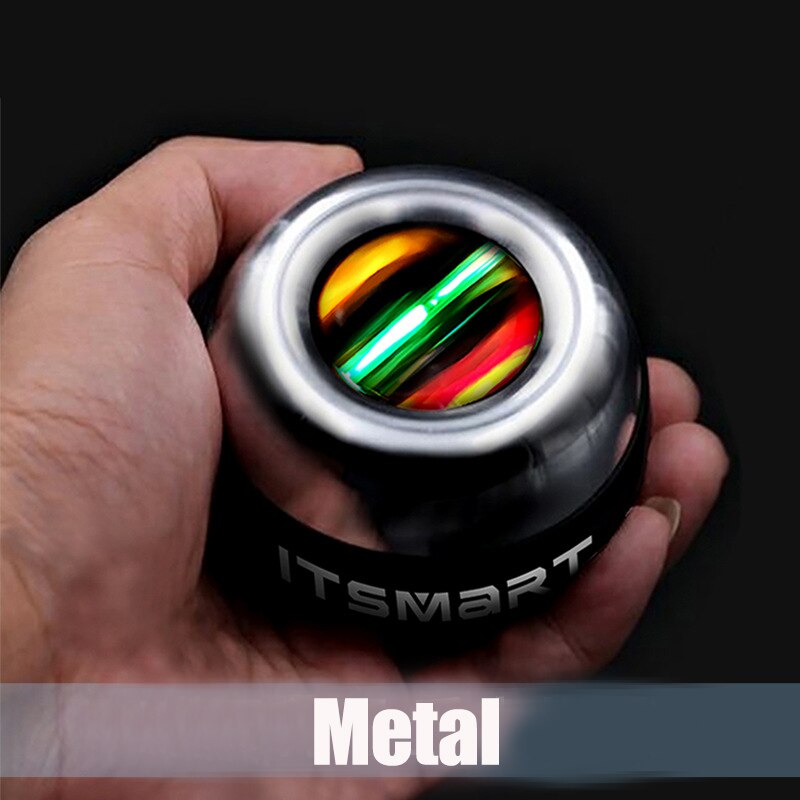 LED light exercise gyroscope powerball Self-starting wrist force jawzrsize ball Trainer forearm muscle relax multi gym equipment: Brown