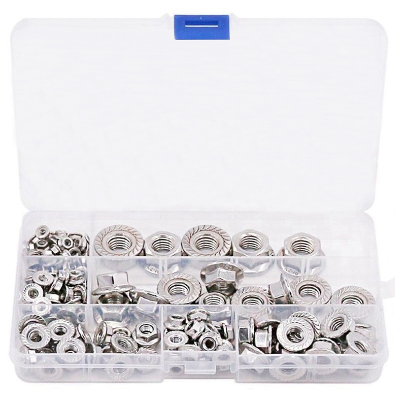 140PCS Stainless Steel Hexagon Flange Lock Nut M3-12 Hex Flange Nut Set