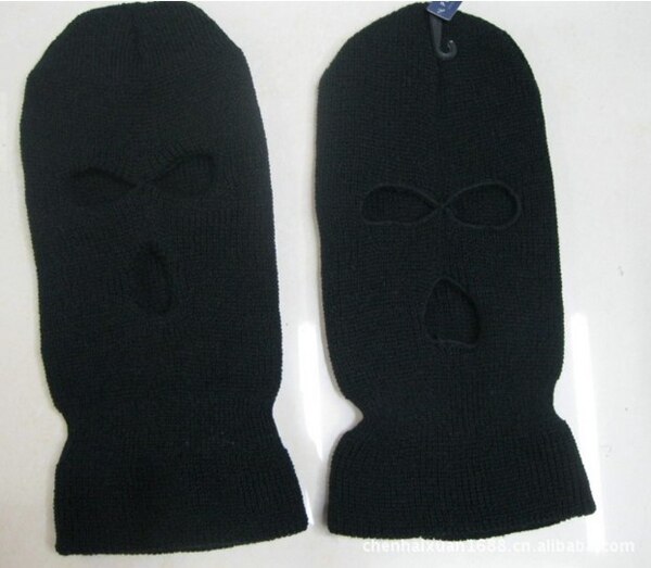 3 Hole Mask Balaclava Black Knit Hat Face Shield Beanie Cap Snow Winter Warm