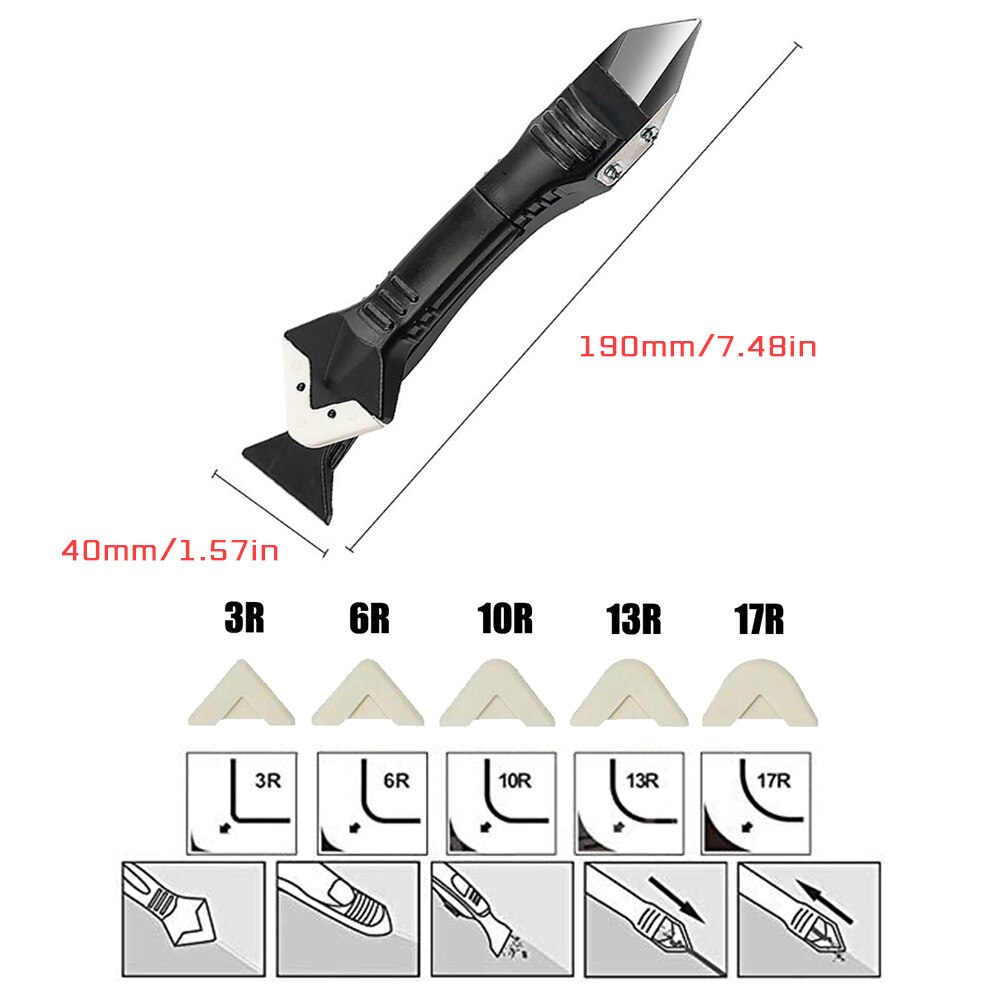 Raspador de silicona 5 en 1, removedor de calafateo, cuchillo de ángulo, espátula de costura de belleza, herramienta de costura de belleza, 4 piezas, herramienta de eliminación de moldes de suelo de pegamento