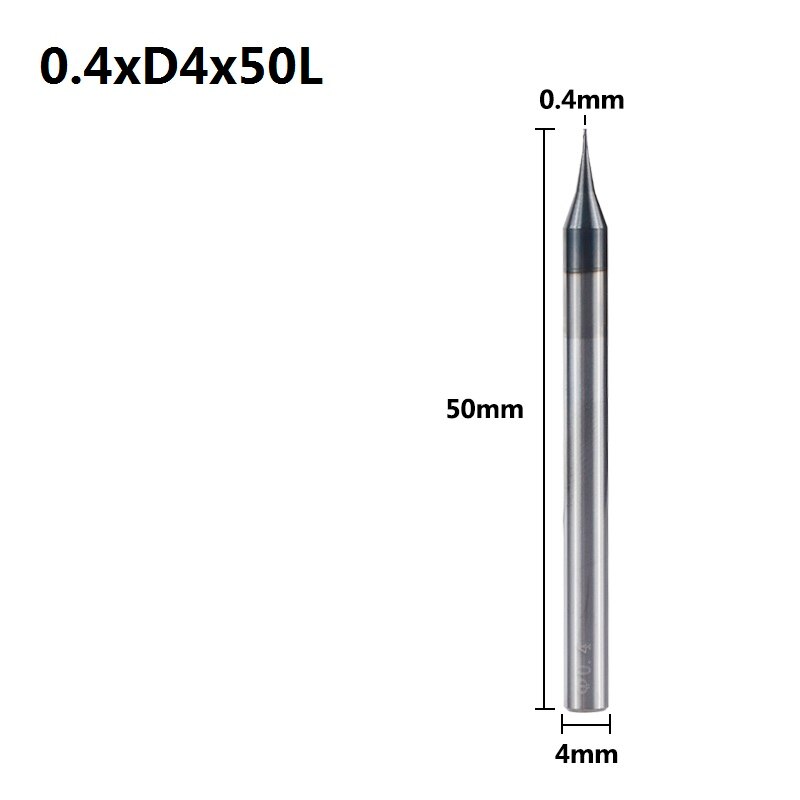 Xcan 1Pc 0.2-0.9Mm Tiain Micro Flat End Mill 4Mm Schacht 4 Fluit Frees Hrc 55 Mirco Carbide Cnc Graveren Bit Router Bit: 0.4xD4x50L