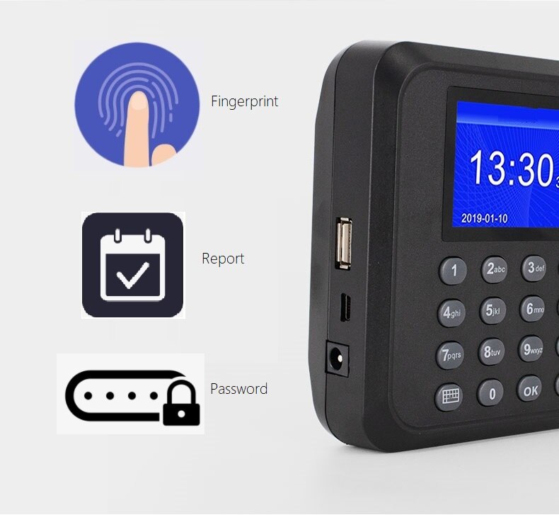 OTPS biometric fingerprint recognition time lock door access control device RFID keypad fingerprint time attendance: fingerprint / Portuguese