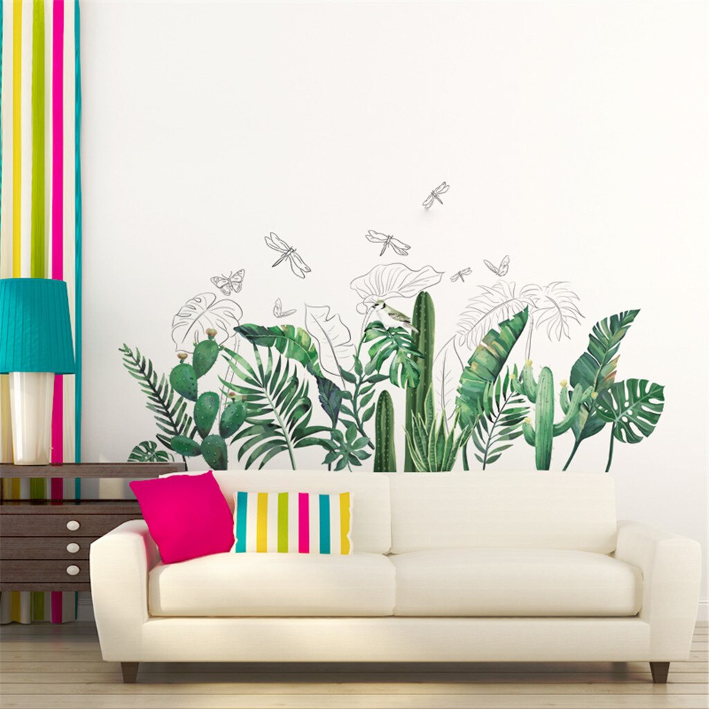 Hojas de plantas tropicales, pegatinas de pared, decoración del hogar, habitación de los niños, pegatinas de plantas verdes