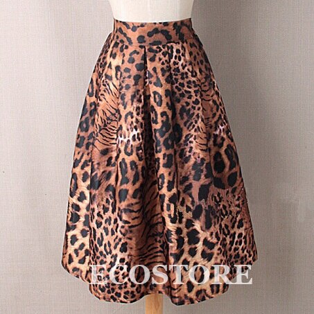 S-XL Oversize Vintage estampado de tigre faldas para mujer nueva Midi Puff cremallera cintura elástica una línea falda de leopardo: Tiger Printed Skirt / S