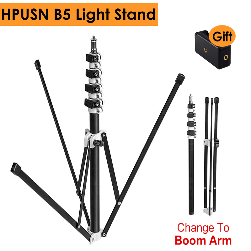 HPUSN B5 Collapsible 210cm Light Stand 6.9ft Metal Portable Foldable Tripod 5 section Boom Arm for Studio Flash Light Load 3KG