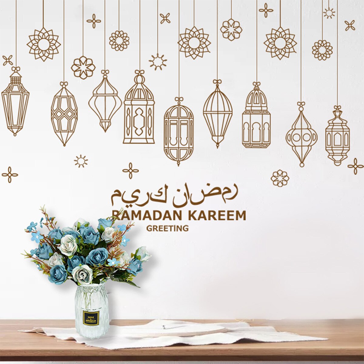 Ramadan vindue klistermærke eid mubarak indretning lanterne mønster ramadan dekoration til hjemmet kareem islamisk muslim islam al adha