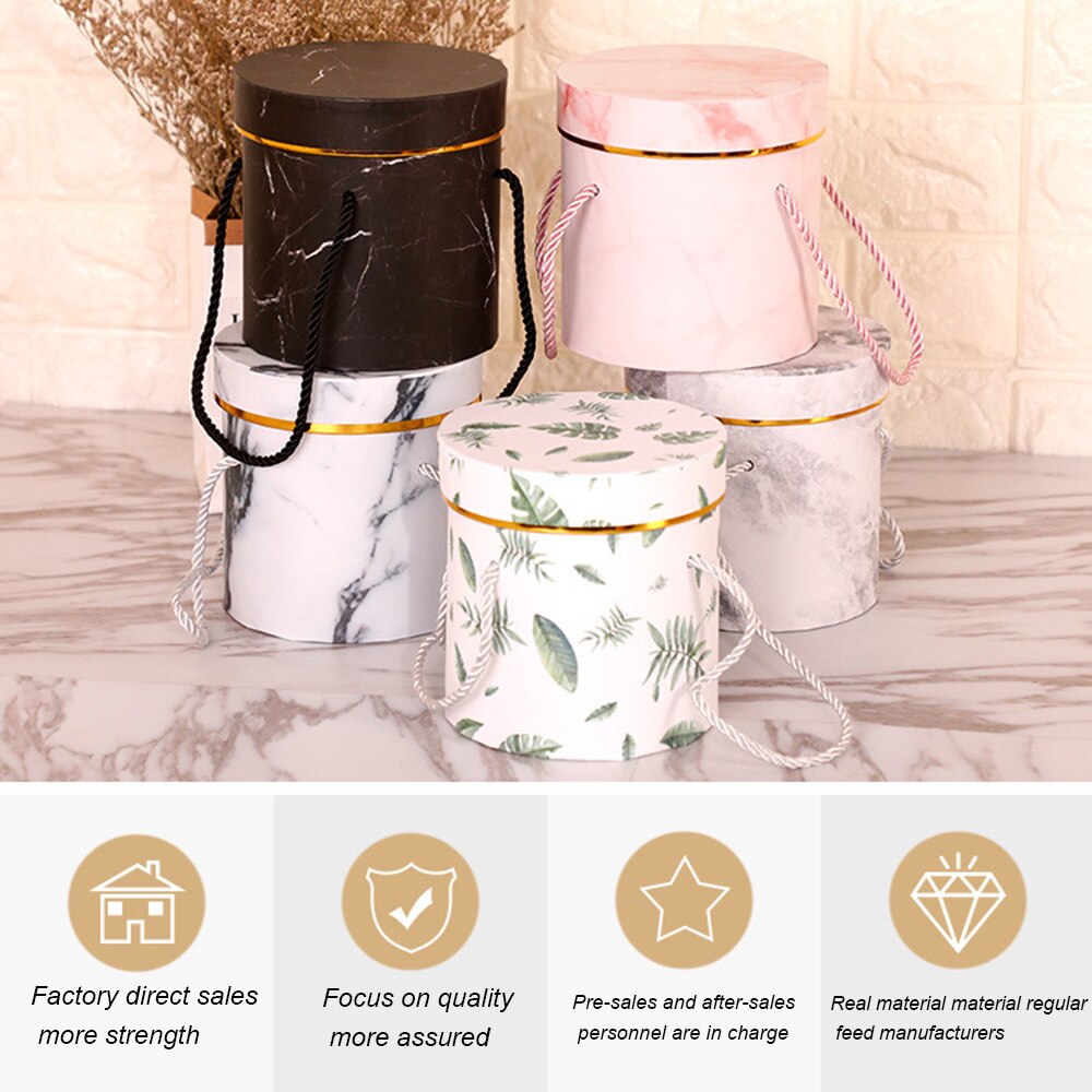 Round Flower Paper Boxes Lid Lanyard Hug Florist Flower Bucket Packaging Box Candy Bar Party Wedding Storage Boxes