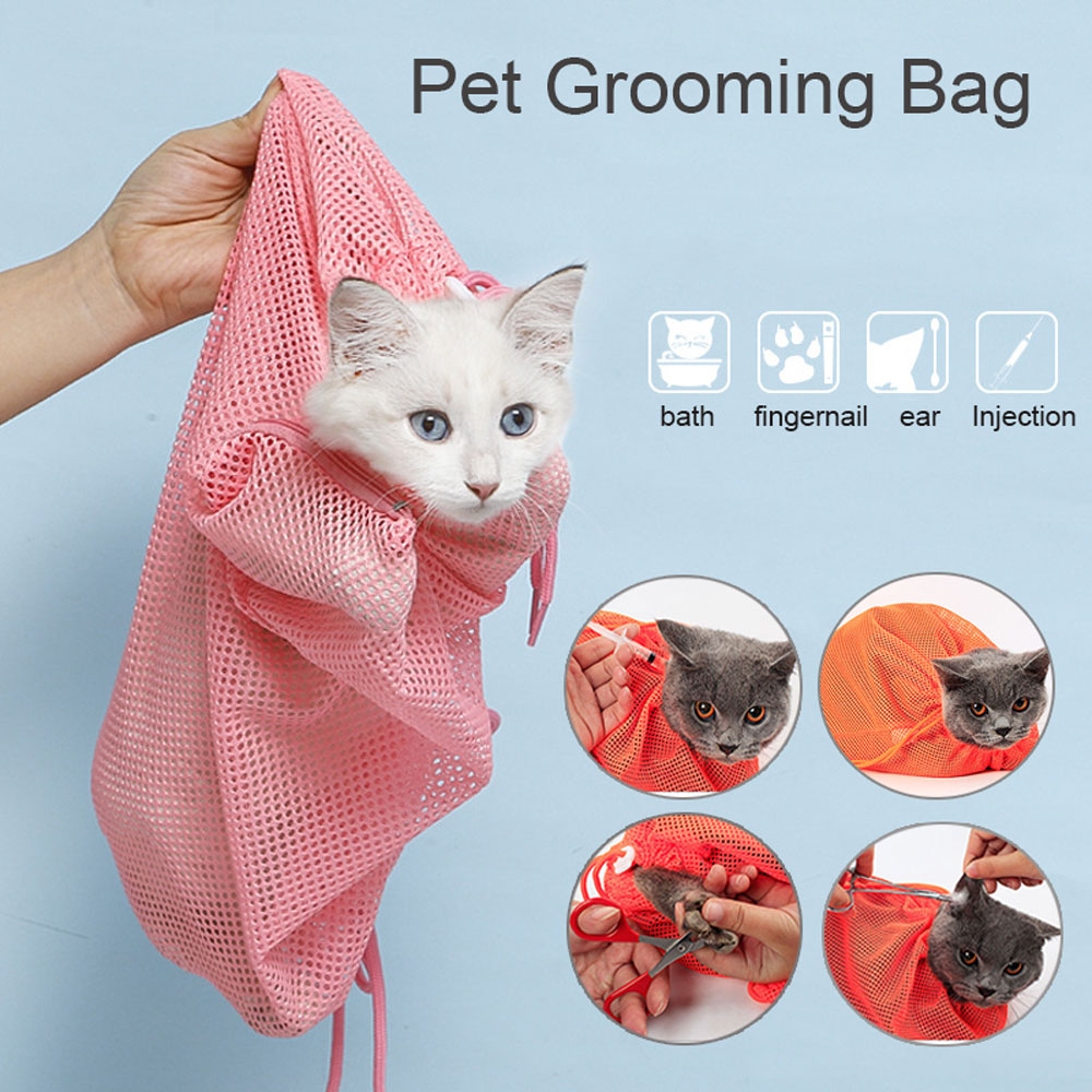 Bolsa de banho para gatos, mochila de malha para limpar as unhas, sem arranhões, com contenção para as unhas