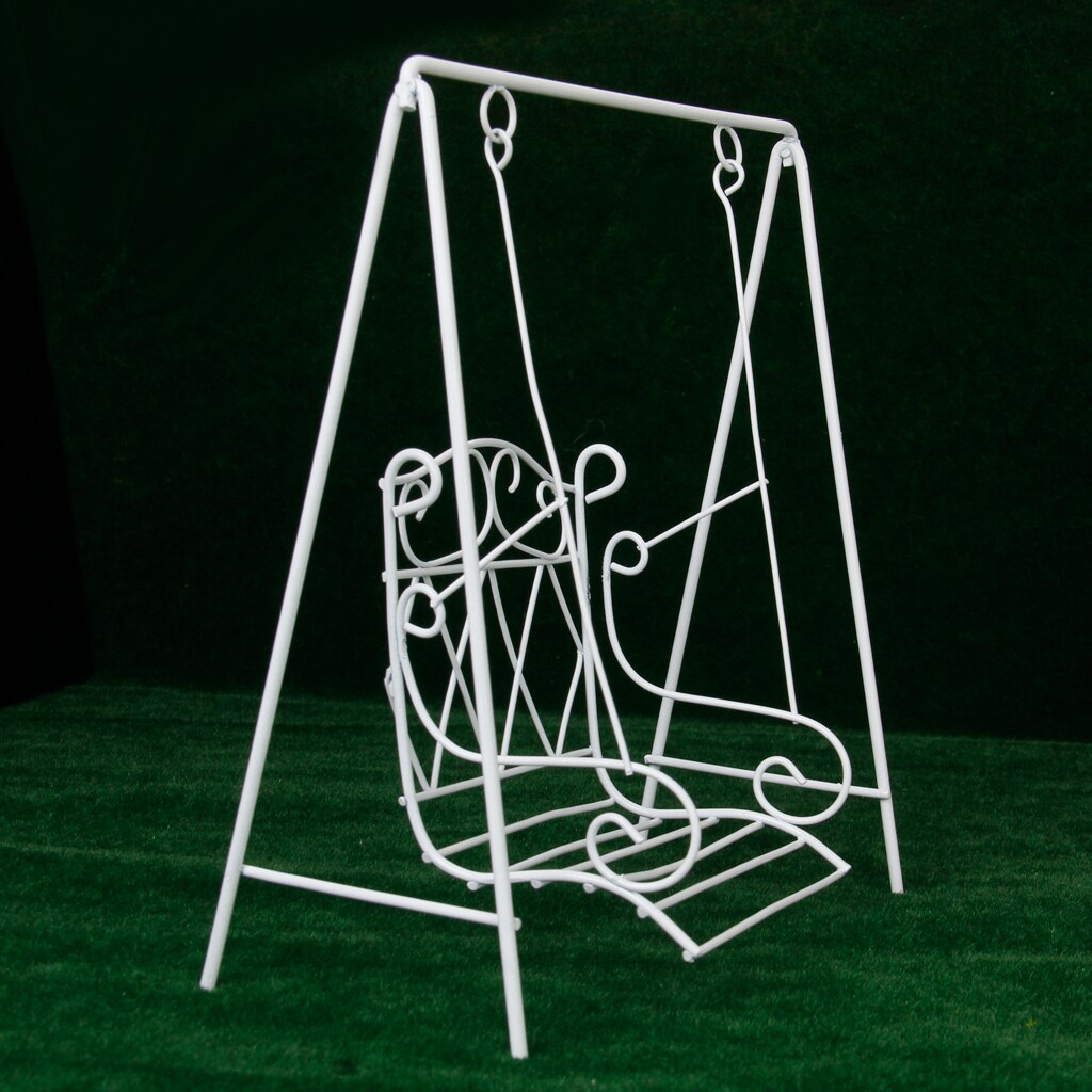 Doll House 1/12 Scale Dollhouse Miniature Garden Furniture Metal Swing Rocking Chair White Classic Kids Toy 6x2.76x6.9inch