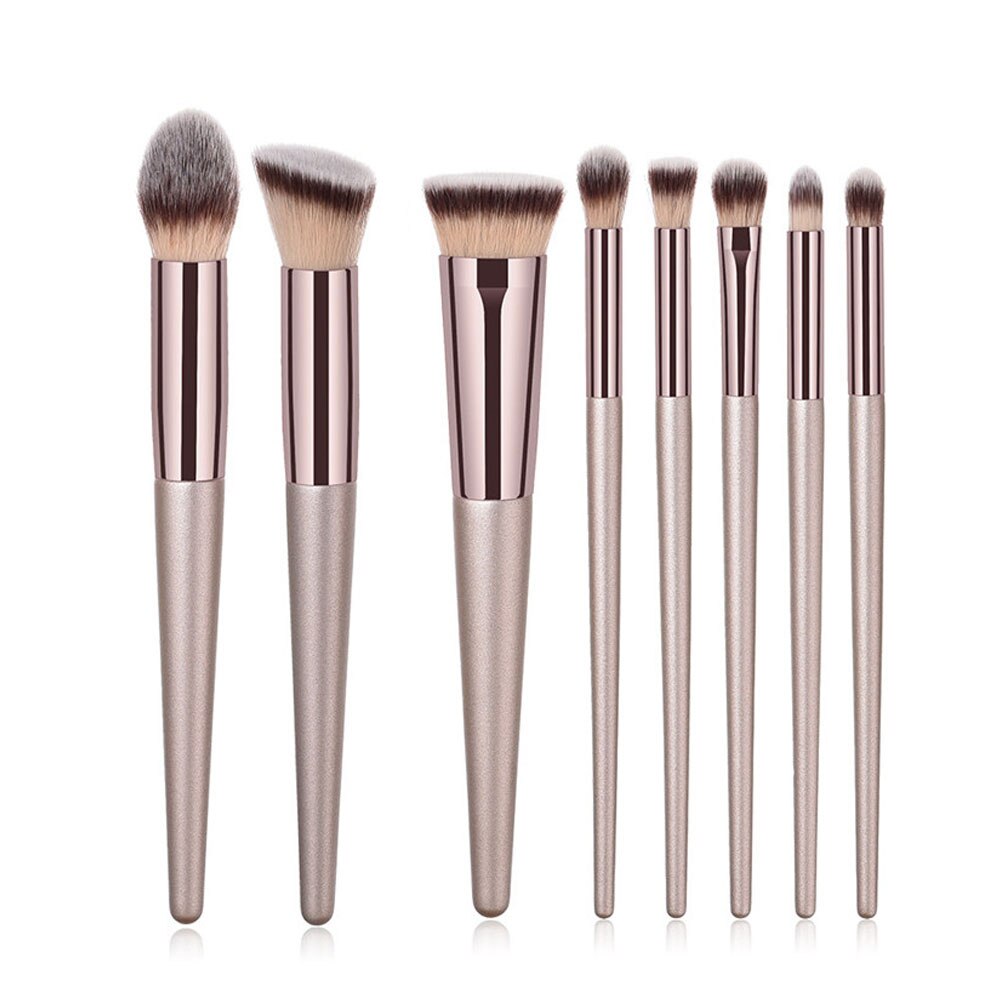 Billigste champagne træ foundation pudder kosmetisk øjenbryn øjenskygge børste kit makeup artist børste sæt værktøjer: 8 stk xb hy børste