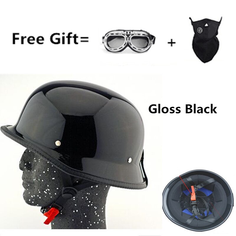 Motorrad Helm Einzigartige 4 Arten M/L/XL Deutsch Stil Halbe Gesicht Helm Deutsch Leder Vintage Motorrad Helm: Gloss black / M