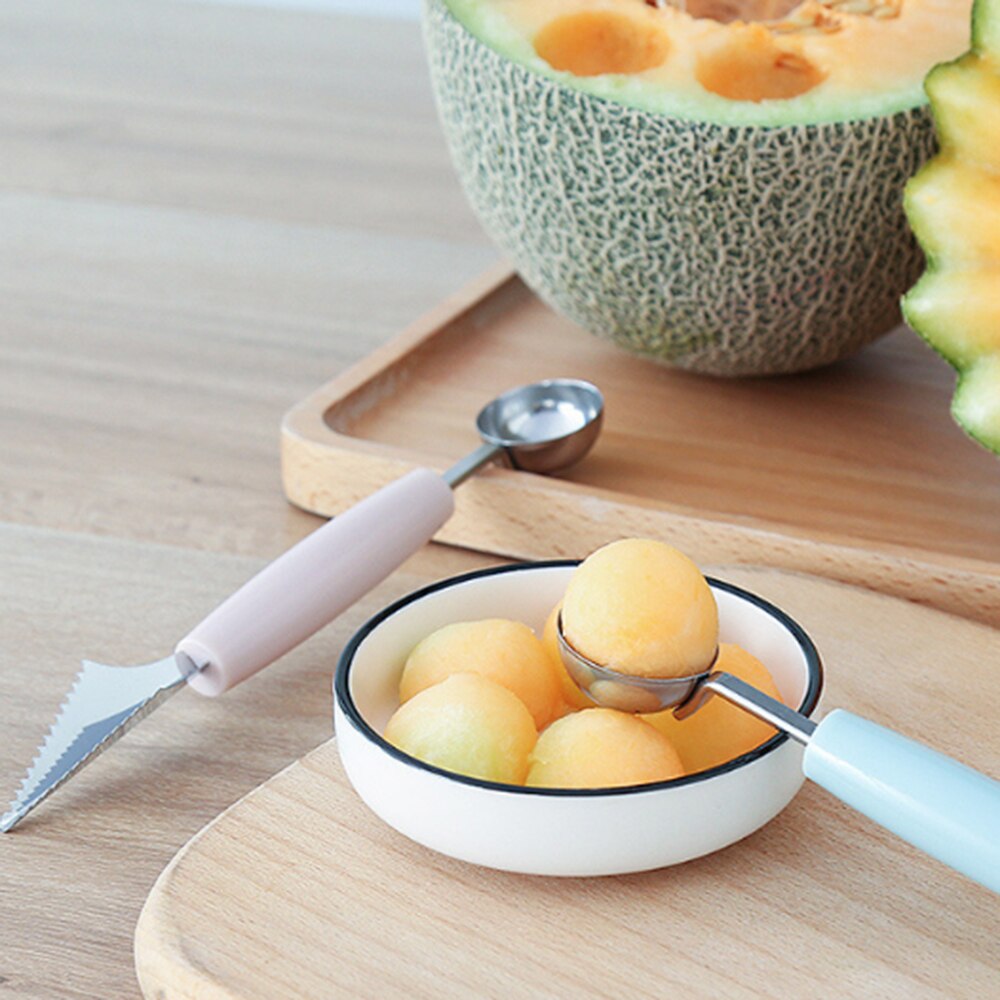 2 In 1 Ice Cream Ball Spoon DIY Assortment Fruit Digging Spoon Tool Watermelon Fruit Carving Gouge Knife